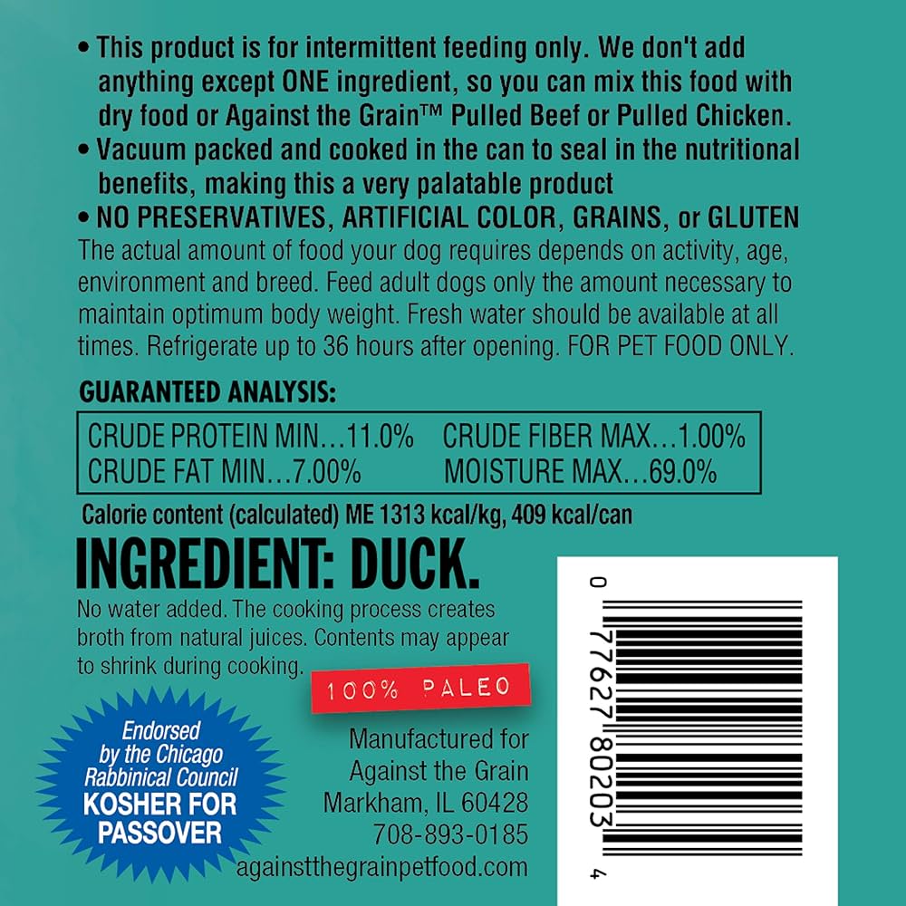 Against The Grain All Life Stages Nothing Else! 100% Duck Wet Dog Food (11oz) - Majestic Pet Kingdom