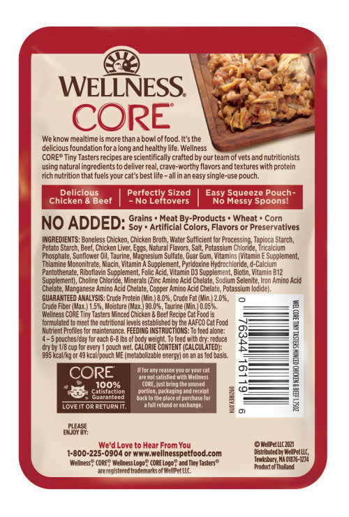 Wellness Core Adult Tiny Taster Minced Chicken and Beef Wet Cat Food (1.75oz) - Majestic Pet Kingdom