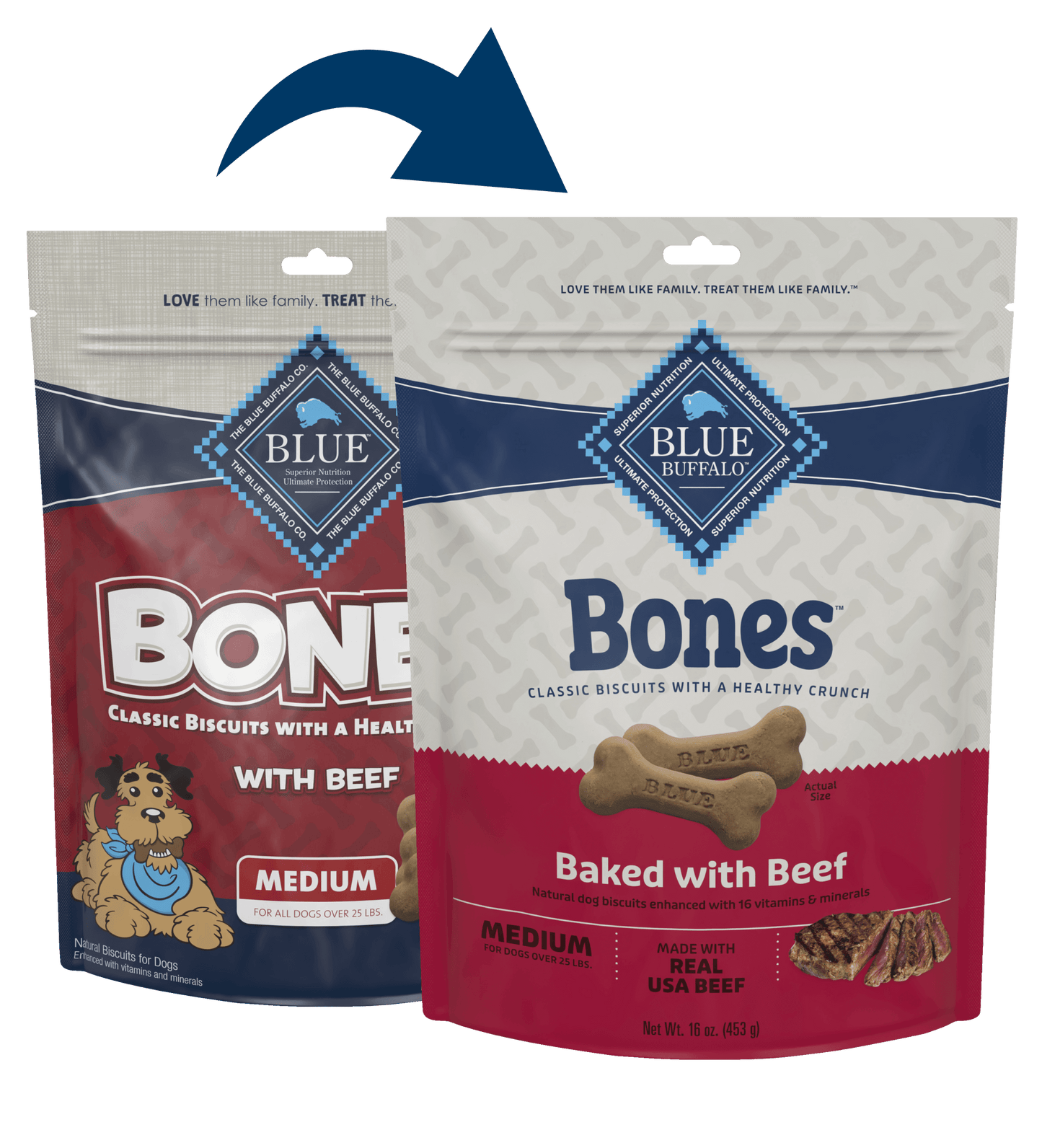 Dog Treats Blue Buffalo Real Beef Medium Biscuit Bones 16oz