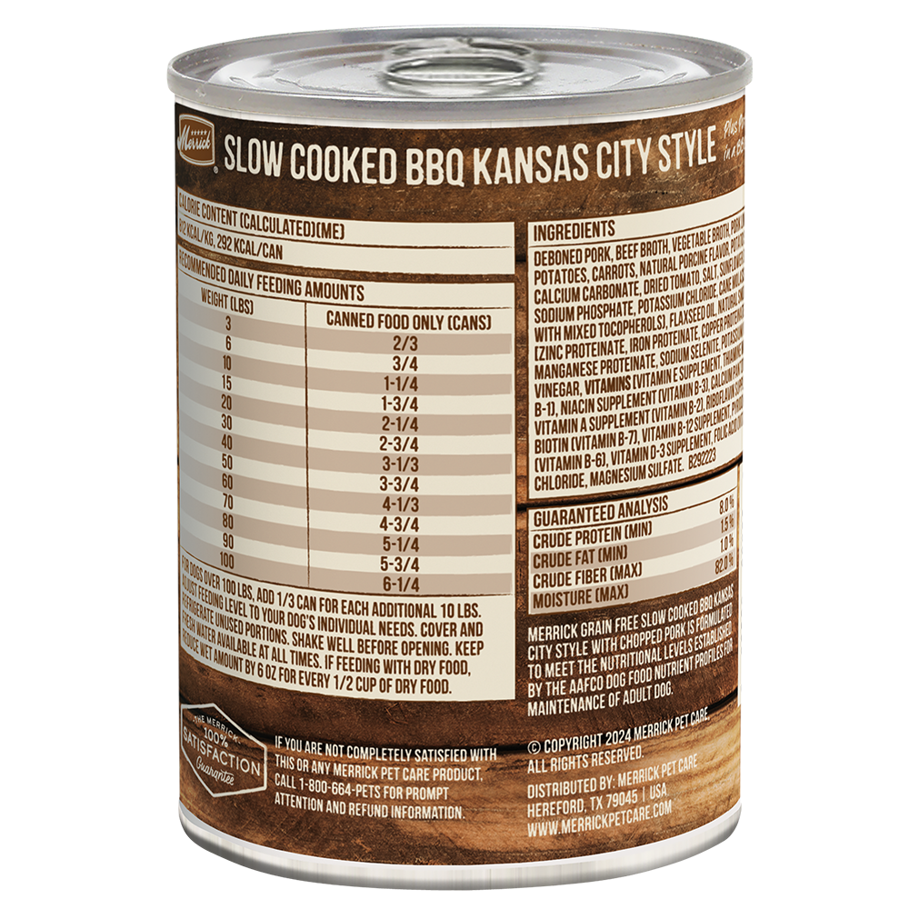 Merrick Slow Cooked Grain Free Adult BBQ Kansas City Pork Wet Dog Food (12.7oz) - Majestic Pet Kingdom