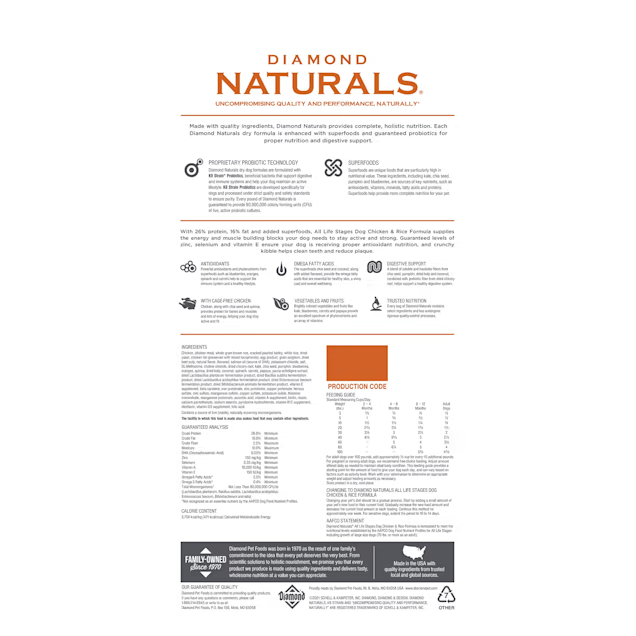 Dog Food Diamond Naturals All Life Chicken & Rice Dry 40lb Bag - Detail Angle 2 | Majestic Pet Kingdom