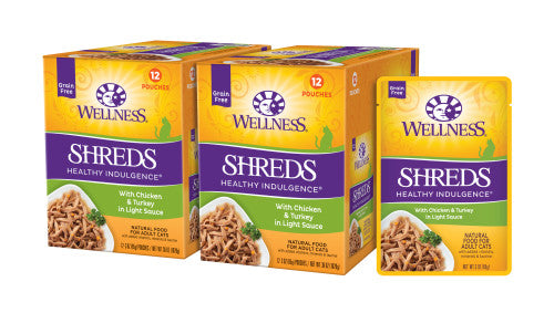 Wellness Adult Pouch Healthy Indulge Shredded Chicken and Turkey Wet Cat Food (3oz) - Majestic Pet Kingdom