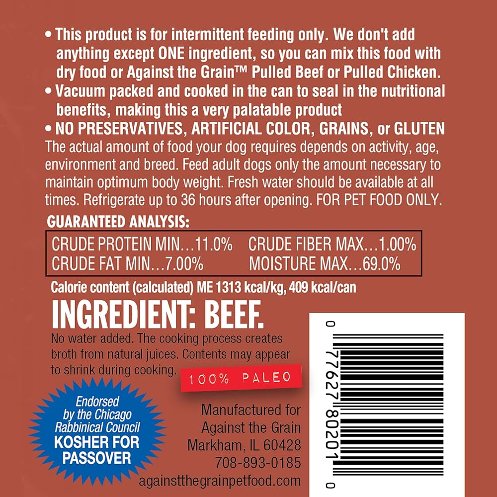 Against The Grain All Life Stages Nothing Else! 100% Beef Wet Dog Food (11oz) - Majestic Pet Kingdom