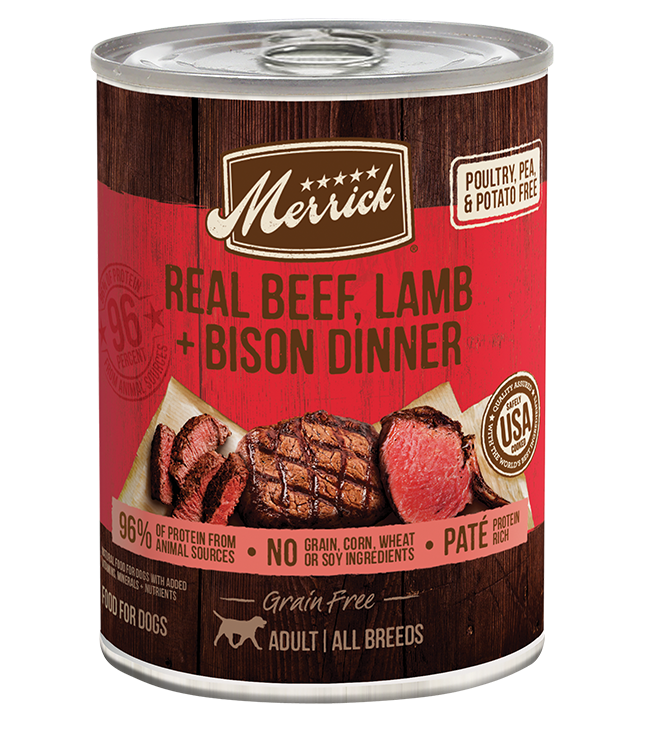 Merrick Grain Free Real Beef, Lamb and Bison Wet Dog Food (12.7oz) - Majestic Pet Kingdom