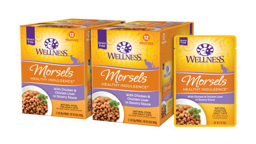 Wellness Adult Pouch Healthy Indulge Morsels Chicken and Chicken Liver Wet Cat Food (3oz) - Majestic Pet Kingdom