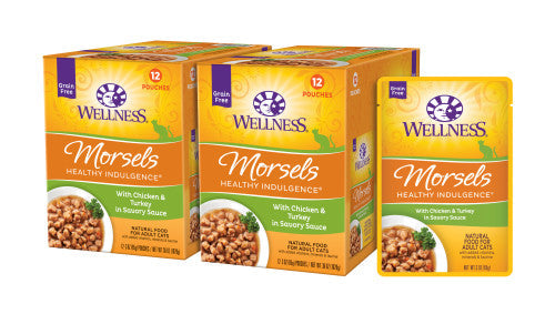 Wellness Adult Pouch Healthy Indulge Morsels Chicken and Turkey Wet Cat Food (3oz) - Majestic Pet Kingdom
