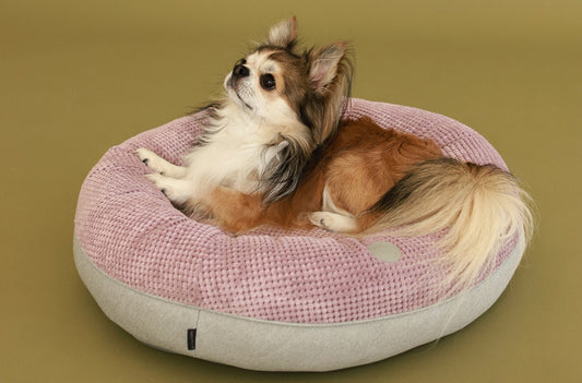 Dog Bed Plush Donut Light Pink Calming Sleeping Pet Cushion