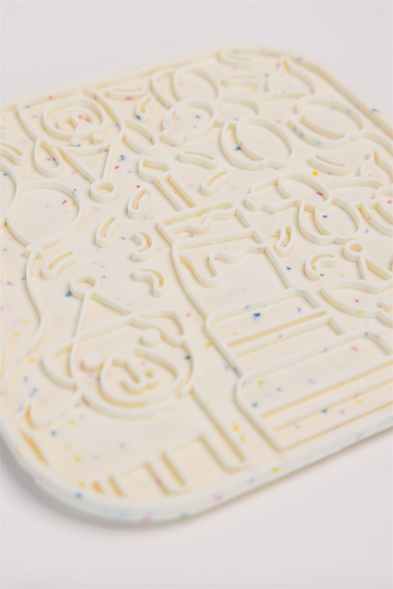 Dog Lick Mat Birthday Pawty Enrichment Slow Feeder Plate - Detail Angle 4 | Majestic Pet Kingdom