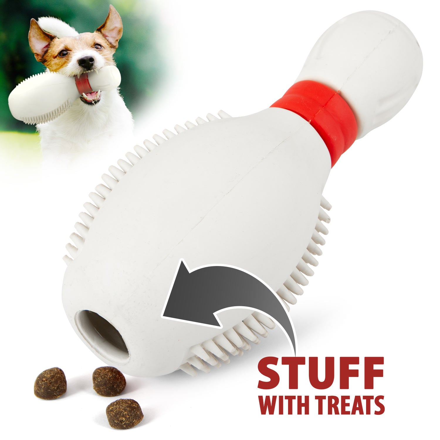Jeffers Bowling Pin Natural Rubber Treat Dispensing Dental Chew Toy | Majestic Pet Kingdom™