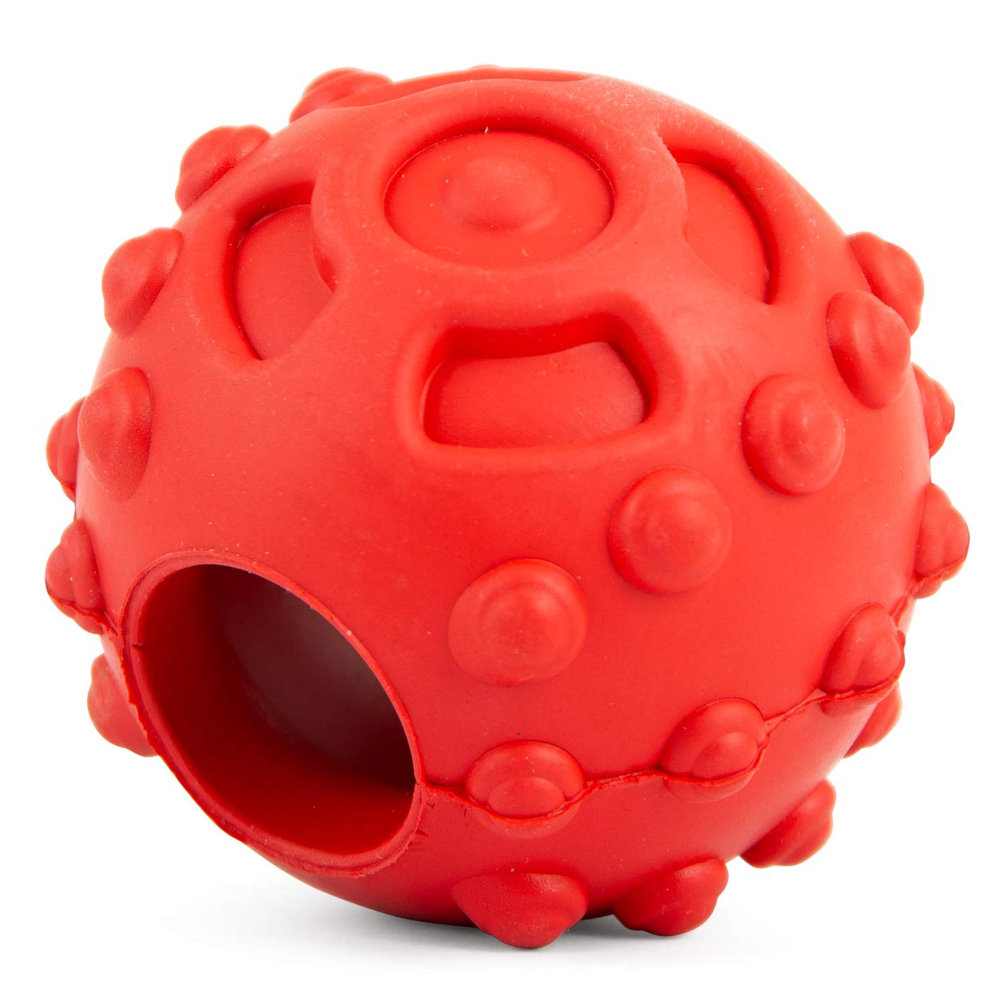 Jeffers Hollow Red Knobby Ball Natural Rubber Dental Treat Dispensing Dog Chew Toy