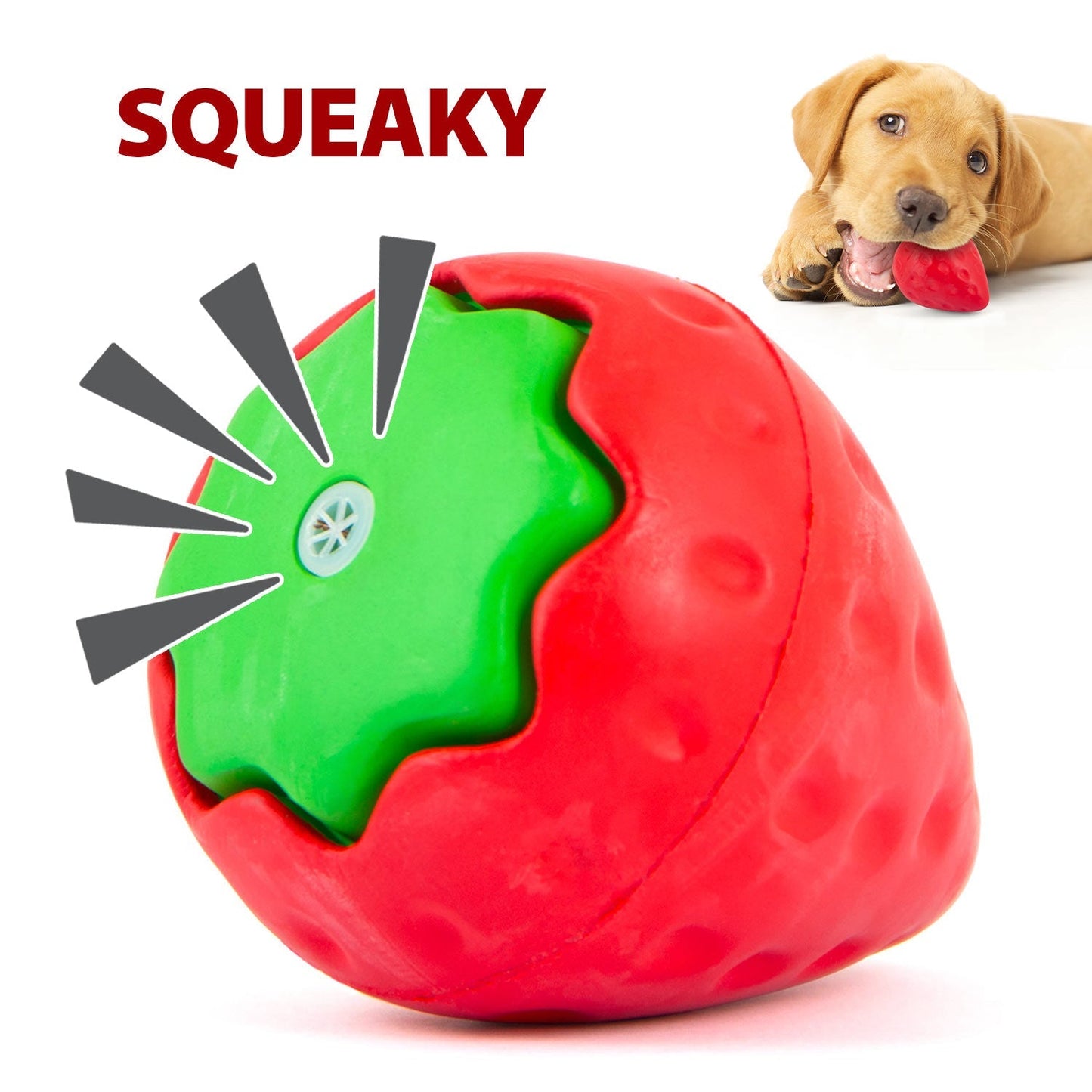 Jeffers Squeaky Strawberry Natural Rubber Dog Dental Chew Toy with | Majestic Pet Kingdom™