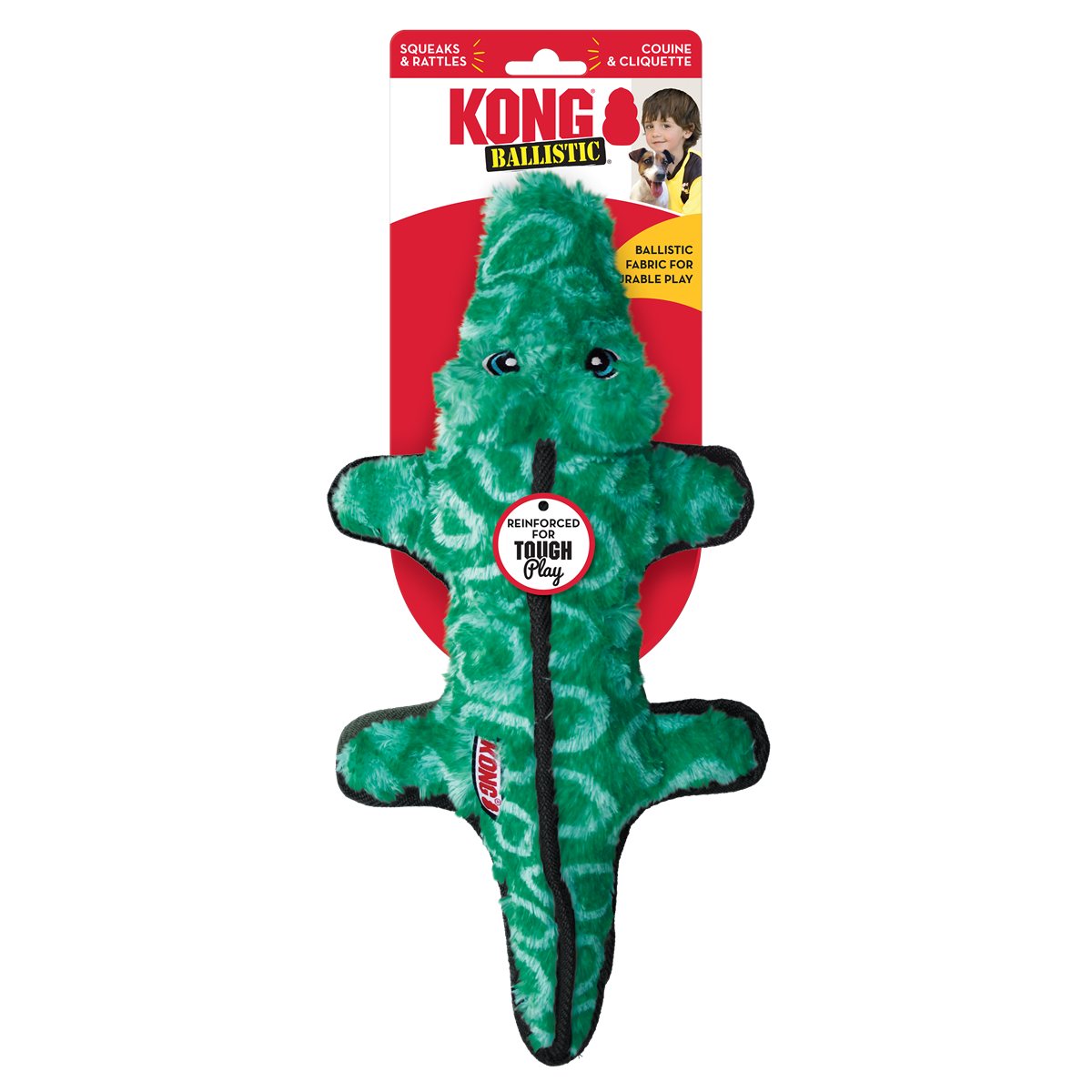 Dog Toy KONG Ballistic Alligator Tough Squeaky Plush Large