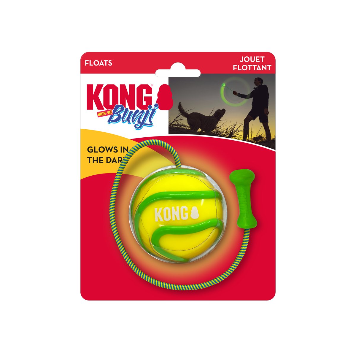 Dog Ball Toy KONG Bunji High Visibility Bungee Fetch Ball