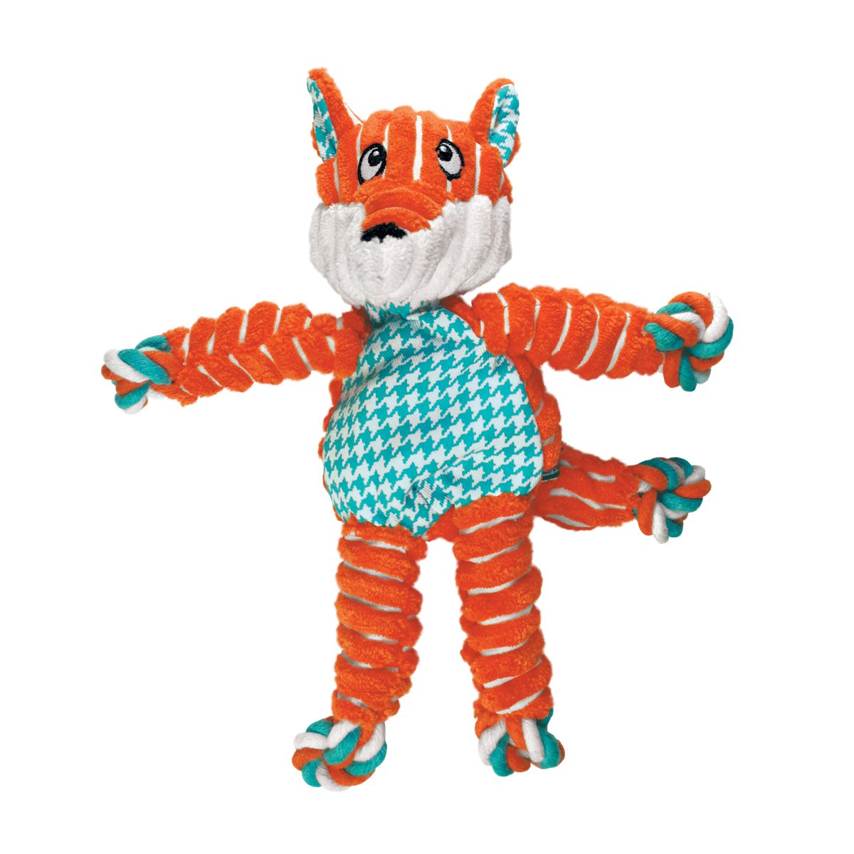Dog Plush Toy KONG Floppy Knots Fox Squeaky Rope Chew Small - Detail Angle 2 | Majestic Pet Kingdom