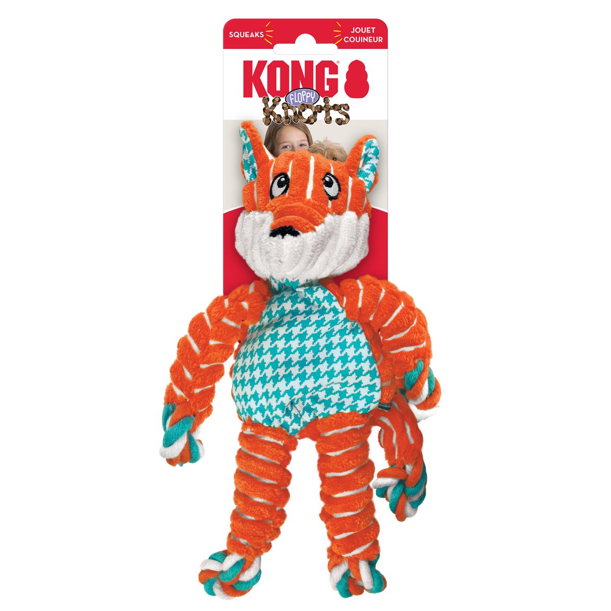 Dog Plush Toy KONG Floppy Knots Fox Squeaky Rope Chew Small