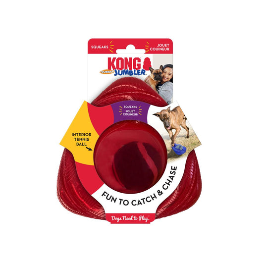 Dog Toy KONG Jumbler Flinger Squeaky Ball Handle Fetch Medium - Main Feature View | Majestic Pet Kingdom