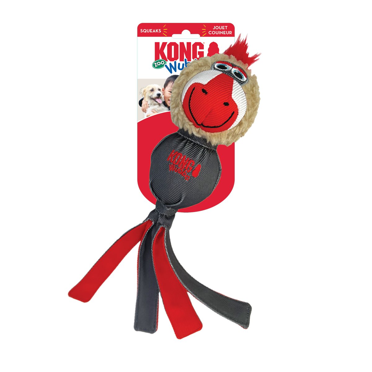 Dog Tug Toy KONG Wubba Zoo Mandrill Large Squeaky Fetching - Detail Angle 3 | Majestic Pet Kingdom