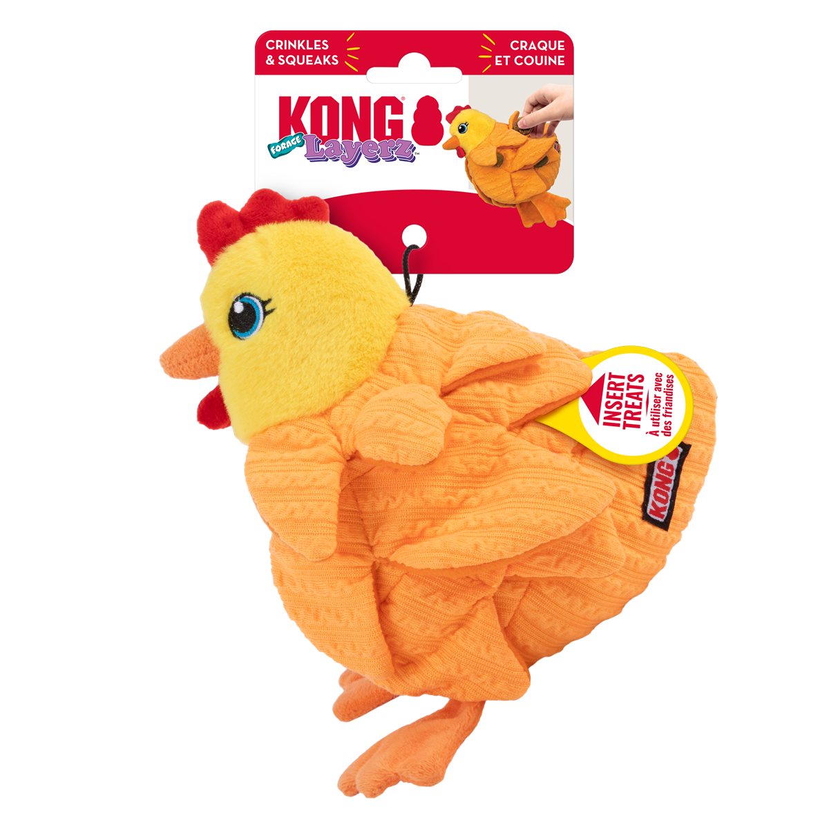 Dog Plush Toy KONG Layerz Hen Multi-Texture Squeaky Pet Play