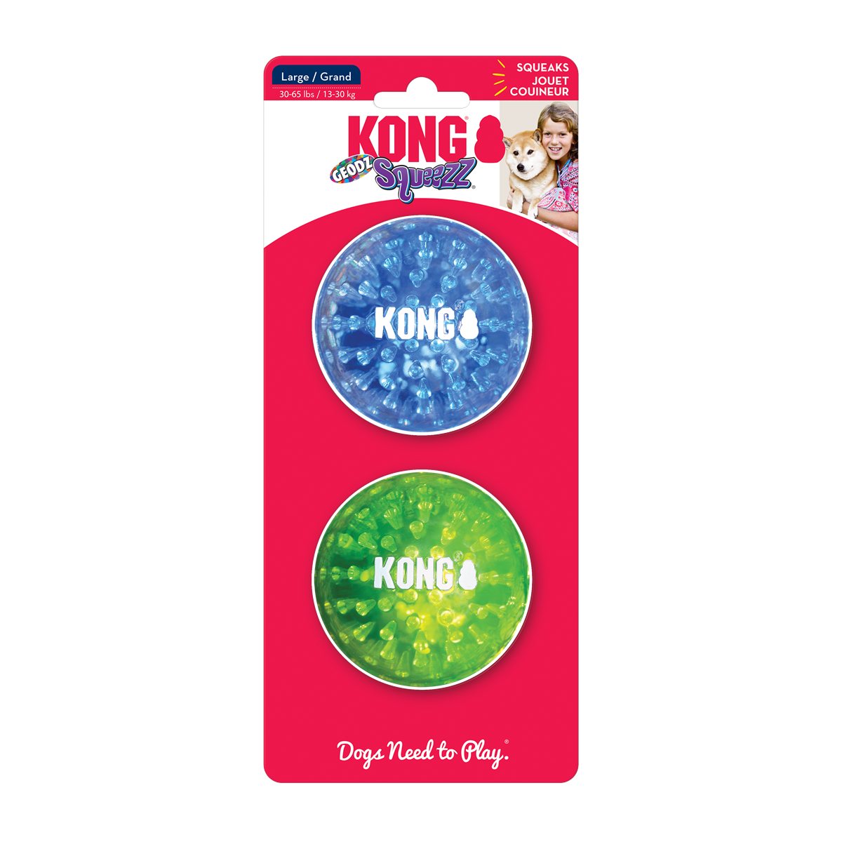 Dog Toy KONG Squeezz Geodz Squeaky Textured Balls 2-Pack Lg