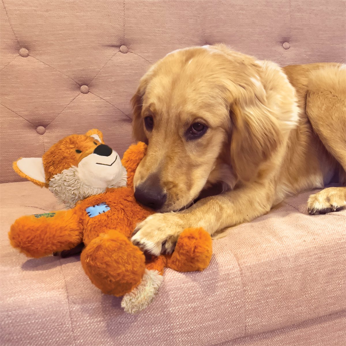 Dog Plush Toy KONG Wild Knots Fox Internal Rope Squeaky Play