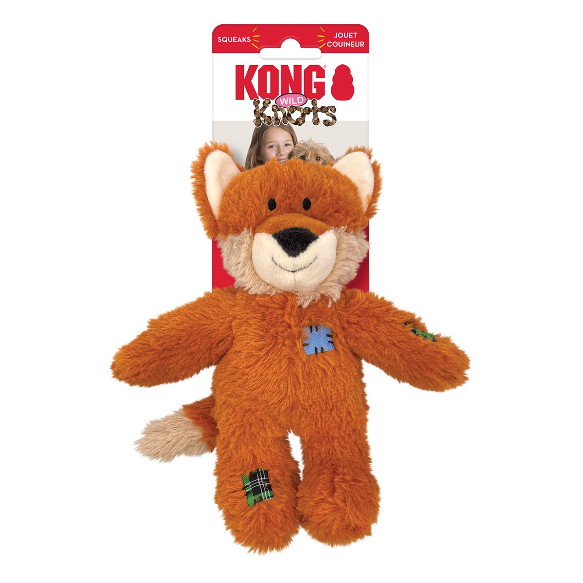 Dog Plush Toy KONG Wild Knots Fox Internal Rope Squeaky Play