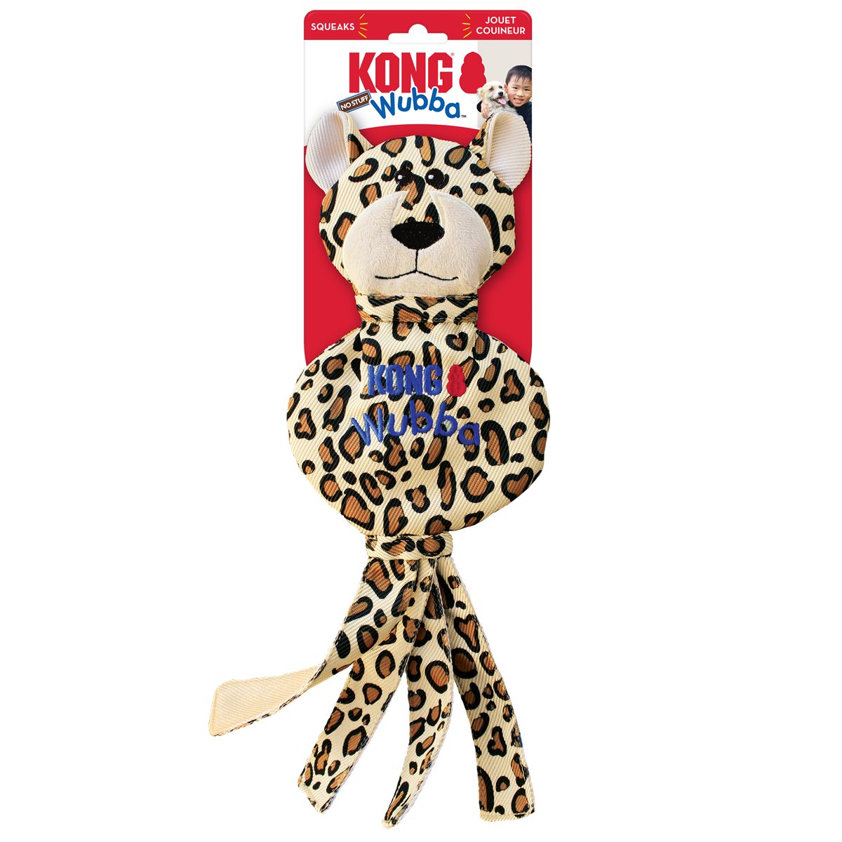 Dog Tug Toy KONG Wubba No Stuff Cheetah Plush Fetch Toy