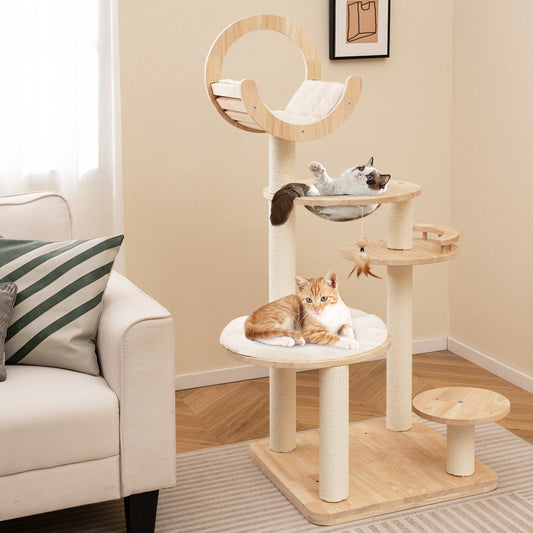 4-in-1 Large Wooden Cat Tower with Space Capsule Nest for Indoor Cats - Majestic Pet Kingdom