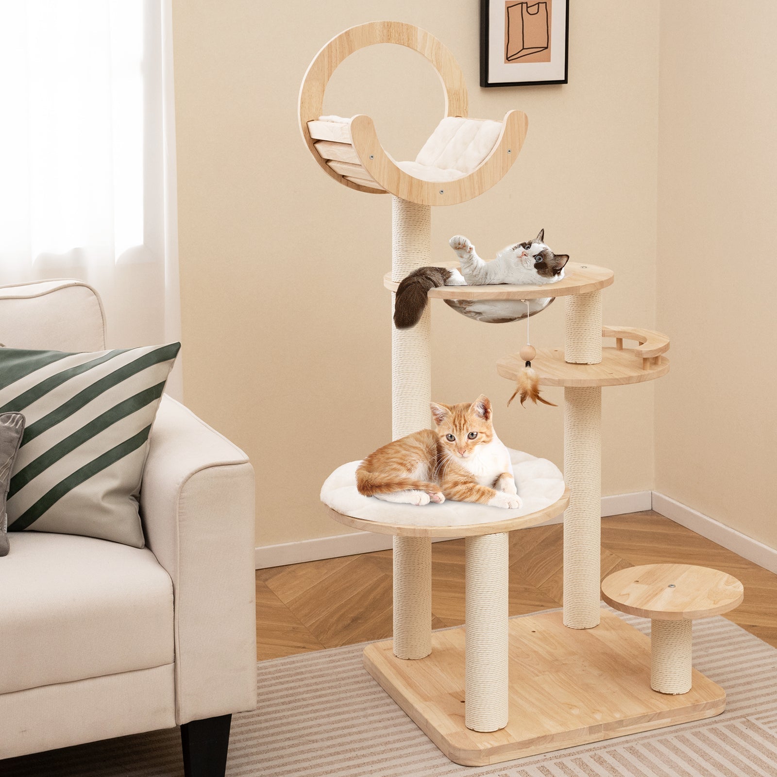 4-in-1 Large Wooden Cat Tower with Space Capsule Nest for Indoor Cats - Majestic Pet Kingdom