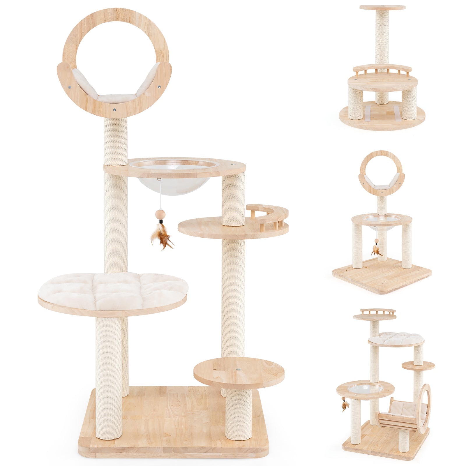 4-in-1 Large Wooden Cat Tower with Space Capsule Nest for Indoor Cats - Majestic Pet Kingdom