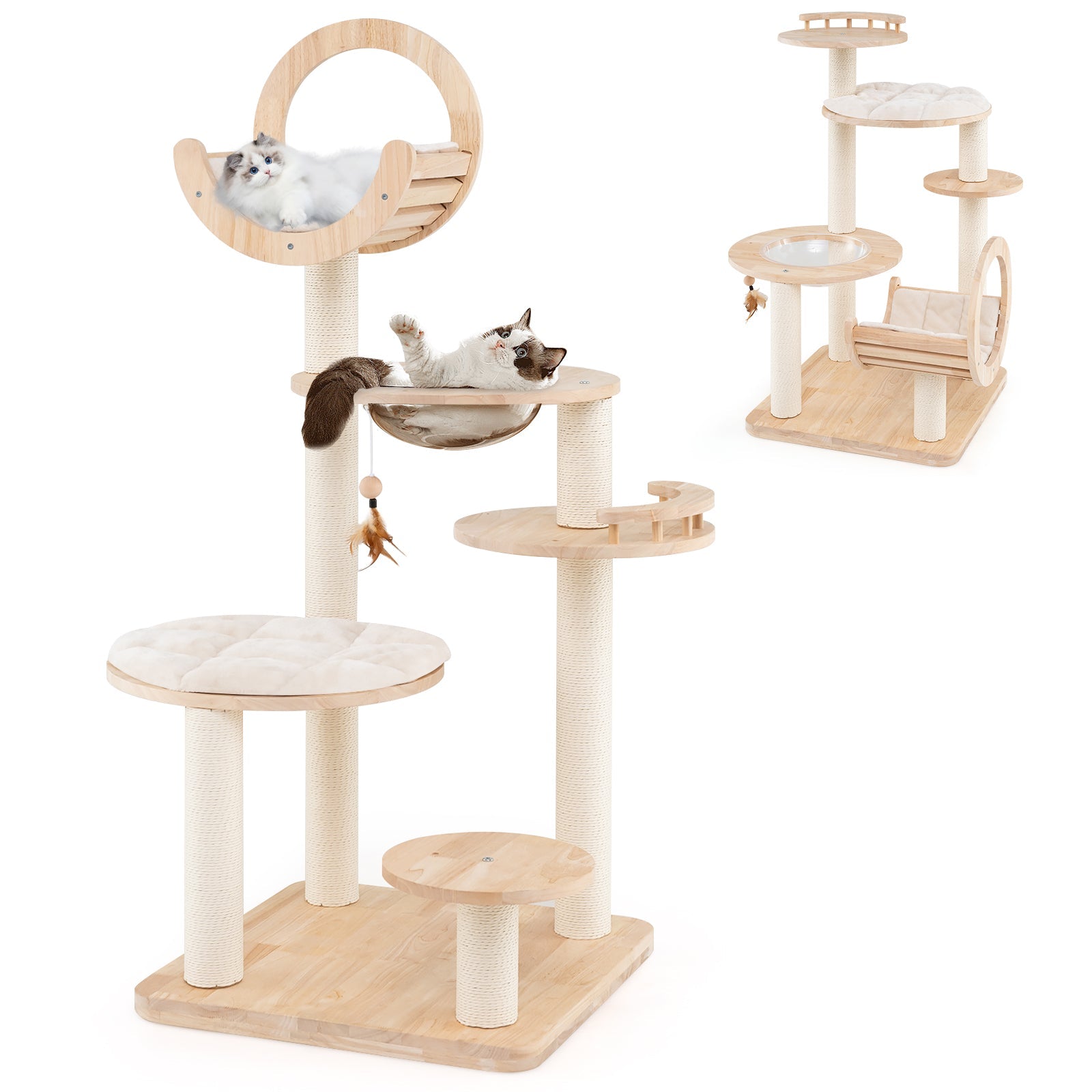 4-in-1 Large Wooden Cat Tower with Space Capsule Nest for Indoor Cats - Majestic Pet Kingdom
