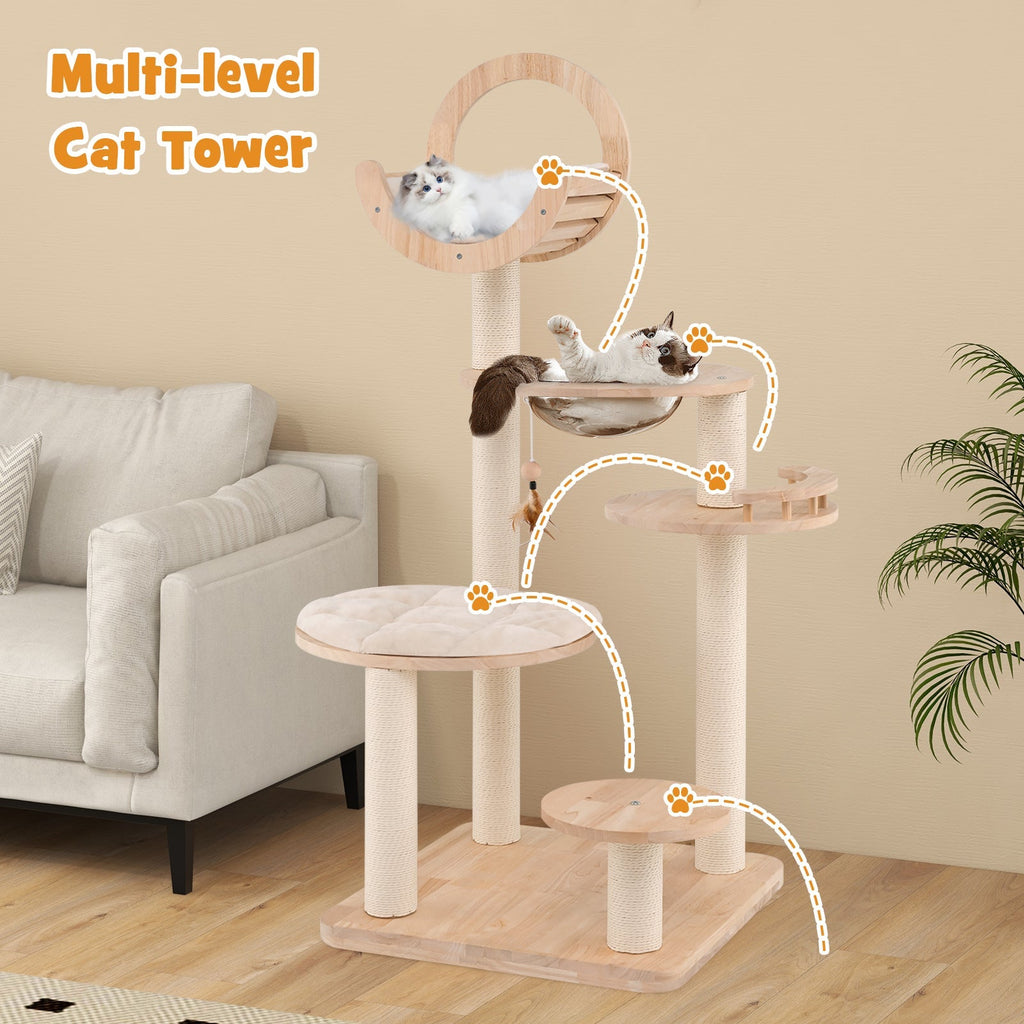 4-in-1 Large Wooden Cat Tower with Space Capsule Nest for Indoor Cats - Majestic Pet Kingdom