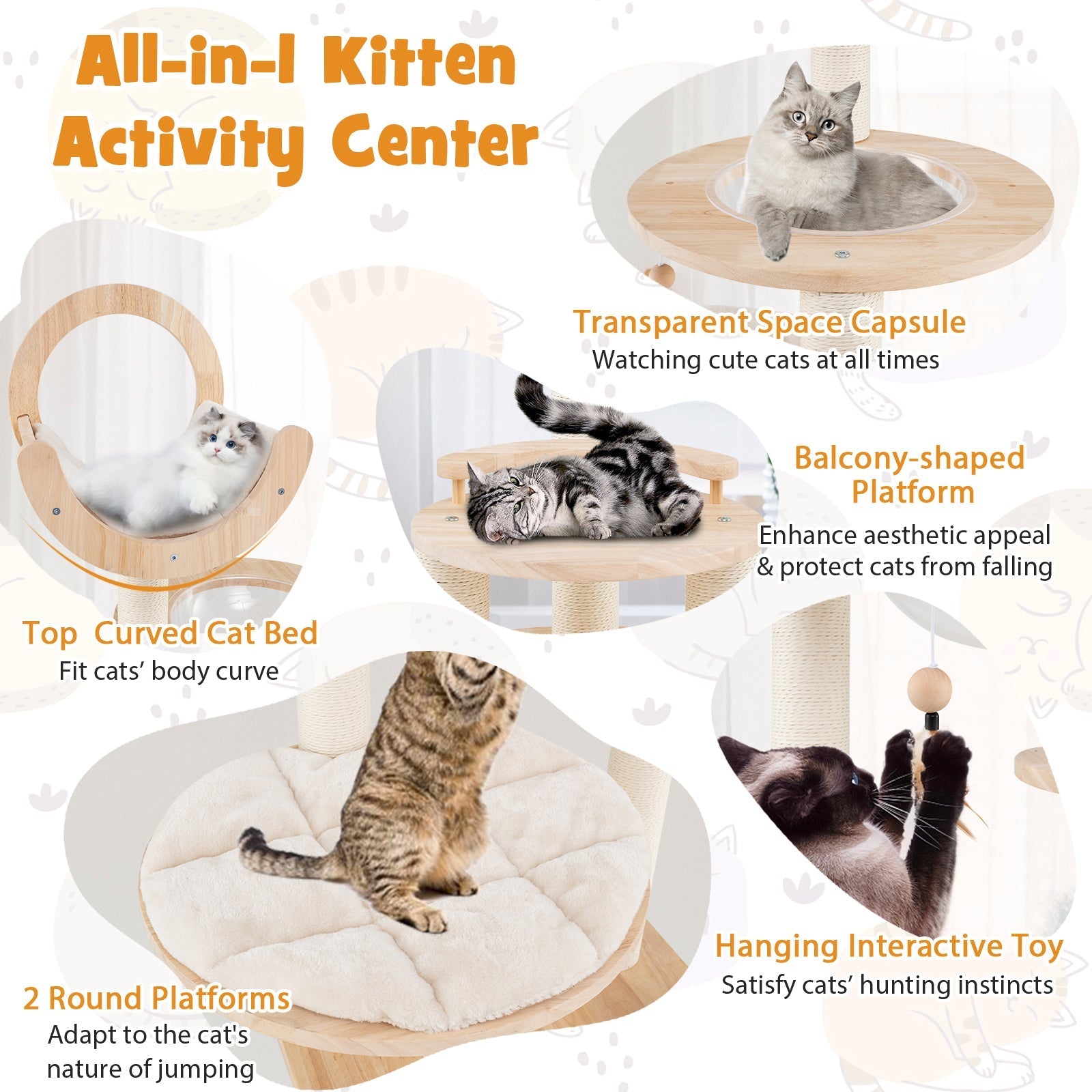 4-in-1 Large Wooden Cat Tower with Space Capsule Nest for Indoor Cats - Majestic Pet Kingdom