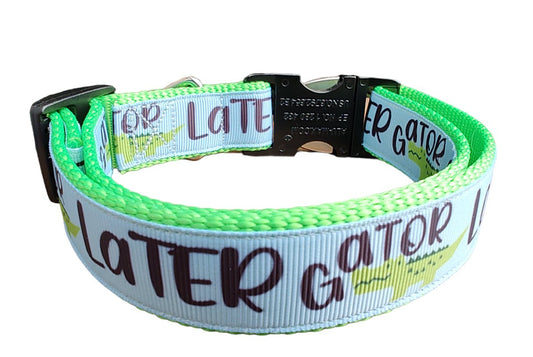 Dog Collar Later Gator Neon Green Alligator Reptile Pattern Nylon