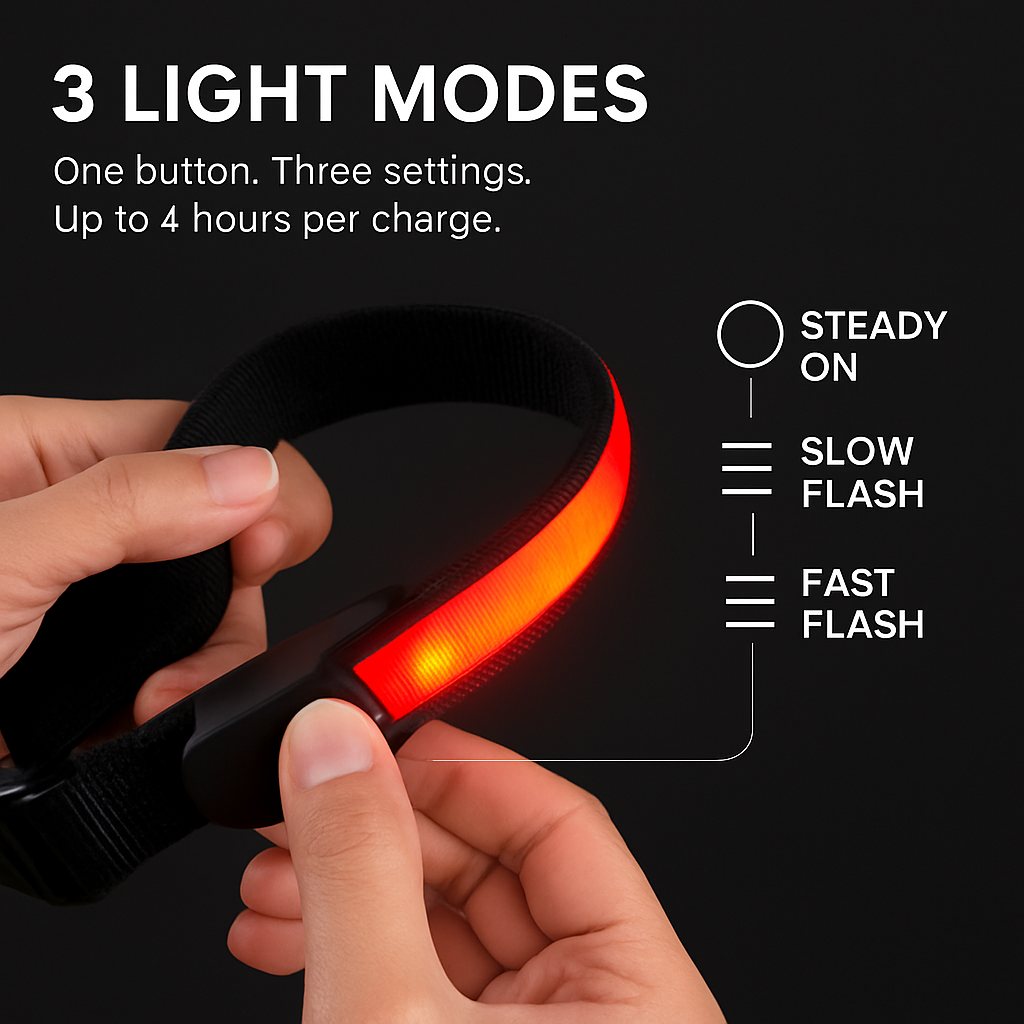 Dog Collar LED Safety Light-Up Glowing Band for Night Walks - Detail Angle 6 | Majestic Pet Kingdom