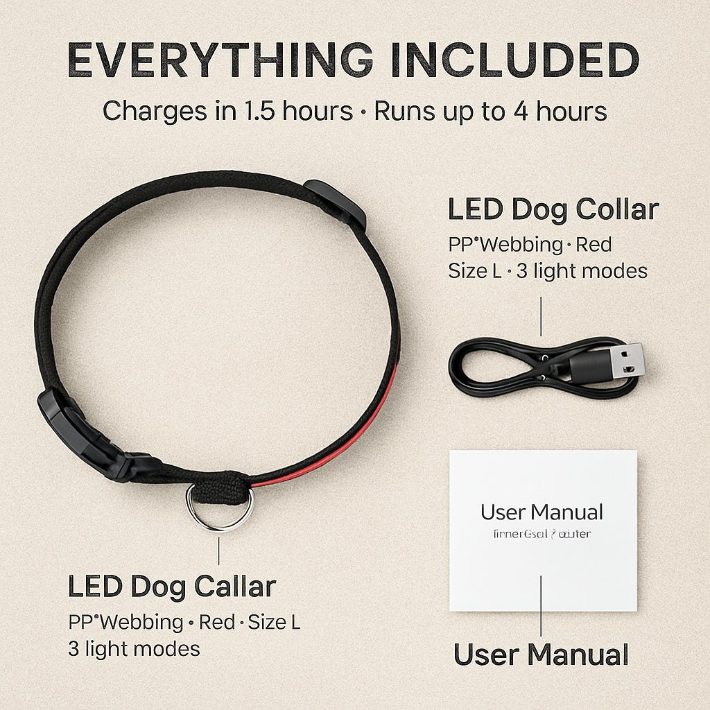 Dog Collar LED Safety Light-Up Glowing Band for Night Walks - Detail Angle 7 | Majestic Pet Kingdom