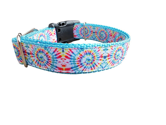 Dog Collar Light Rainbow Tie Dye Pastel Swirl Patterned Nylon