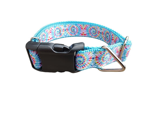 Dog Collar Light Rainbow Tie Dye Pastel Swirl Patterned Nylon