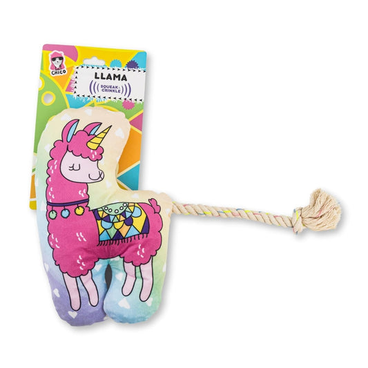 Squeaky Llama Plush Dog Toy with Crinkle Paper Play