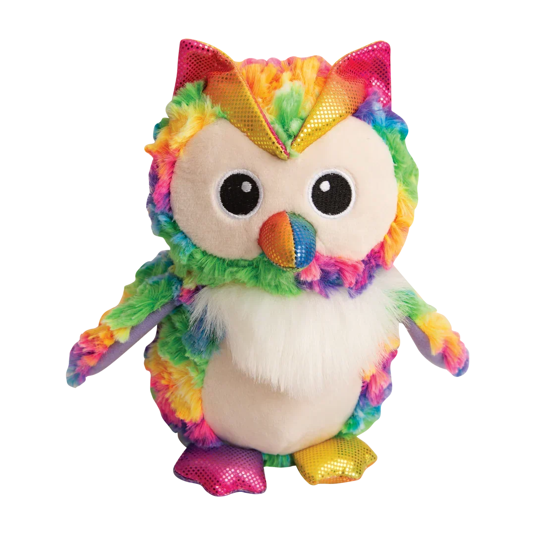 Dog Plush Toy Snugarooz Hootie Owl Rainbow Squeaky Chew 8-In