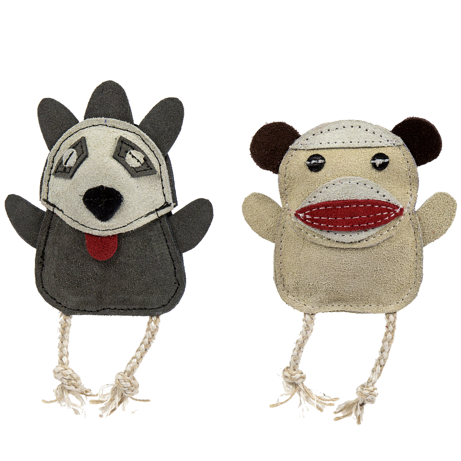 Natural Leather Wee Buddies Sock Monkey & Raccoon Dog Toys,