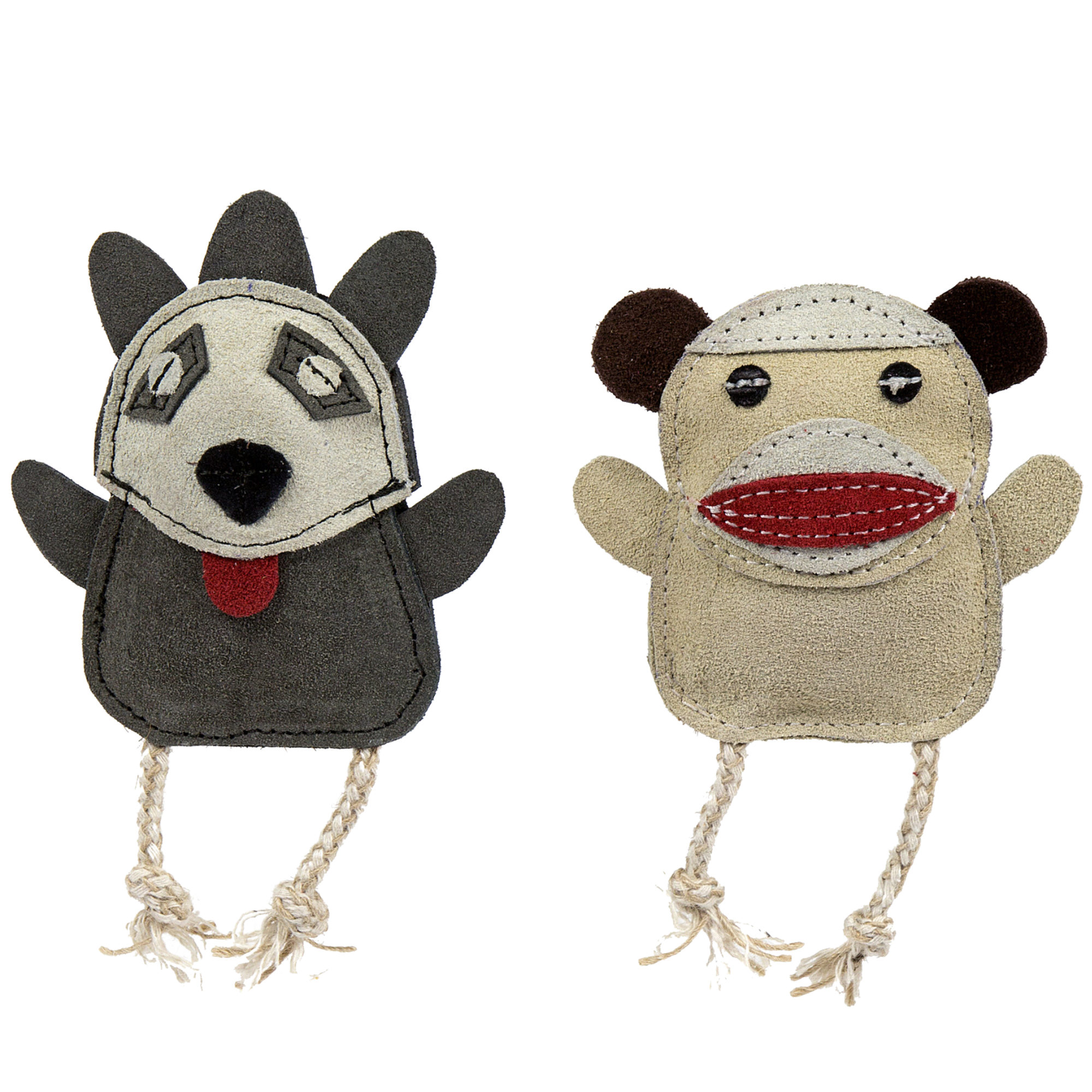 Natural Leather Wee Buddies Sock Monkey & Raccoon Dog Toys,