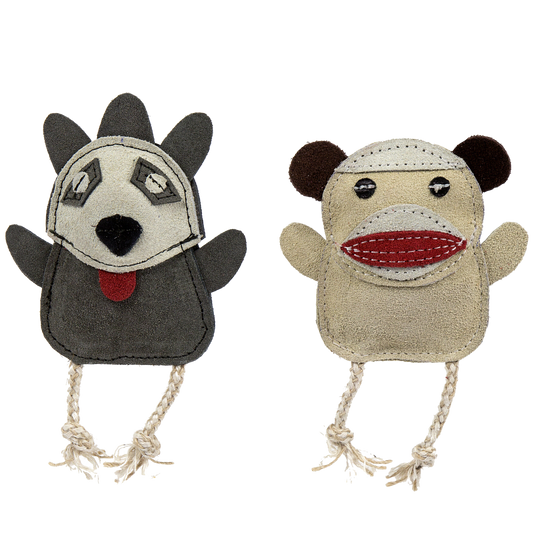 Natural Leather Wee Buddies Sock Monkey & Raccoon Dog Toys,