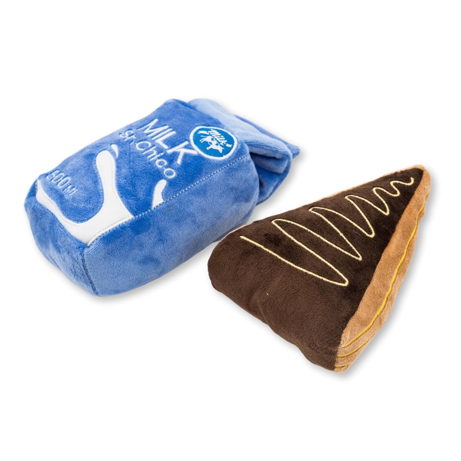 Dog Plush Toy Set Cake Slice and Milk Squeaker Crinkle 2pk - Detail Angle 3 | Majestic Pet Kingdom