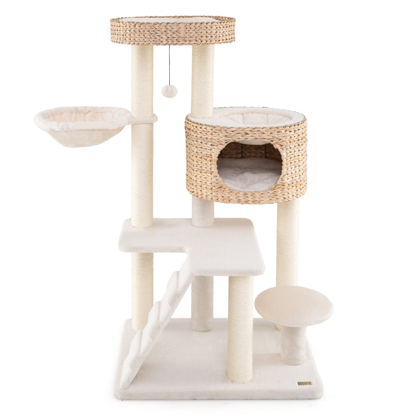 Cat Tree Modern Tower Cattail Fluff Condo Top Perch Natural - Detail Angle 3 | Majestic Pet Kingdom