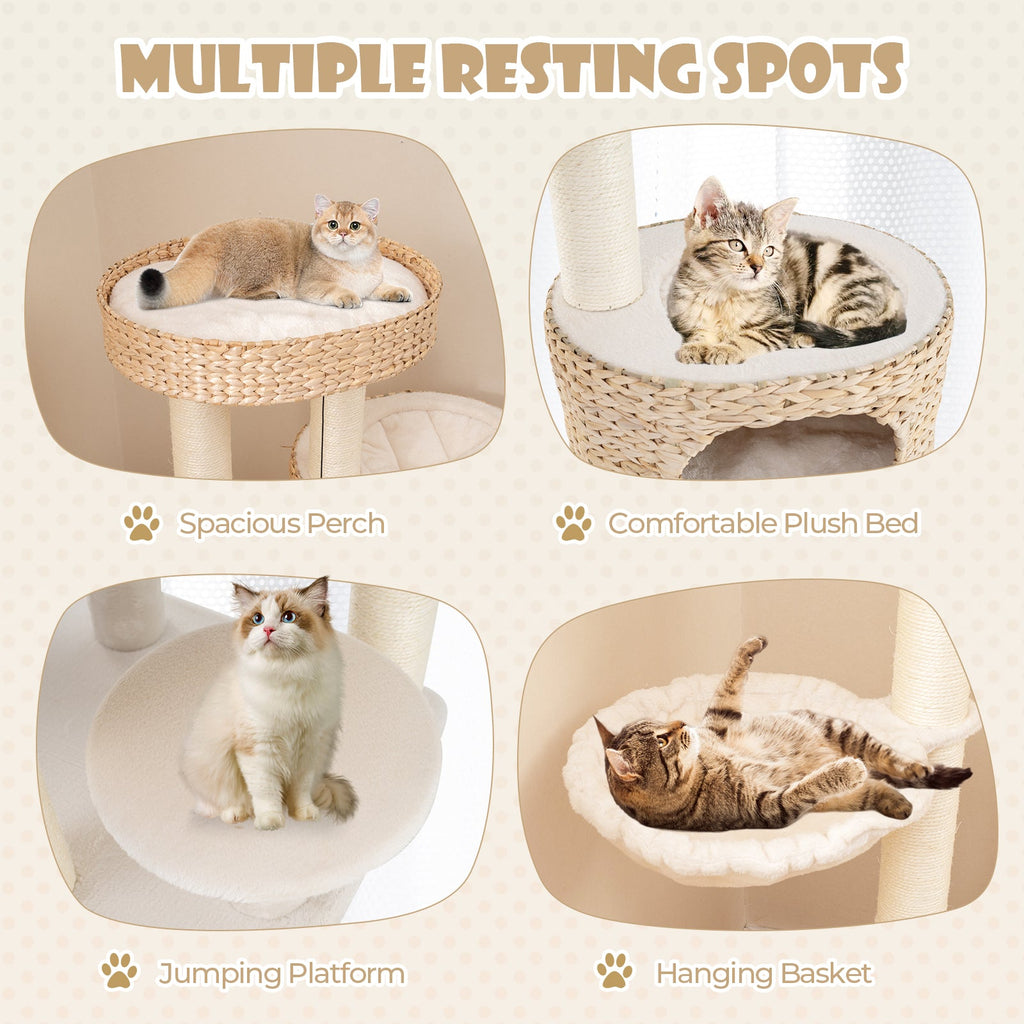 Modern Cat Tree for Indoor Cats with Cattail Fluff Condo and Top Perch-Natural - Majestic Pet Kingdom