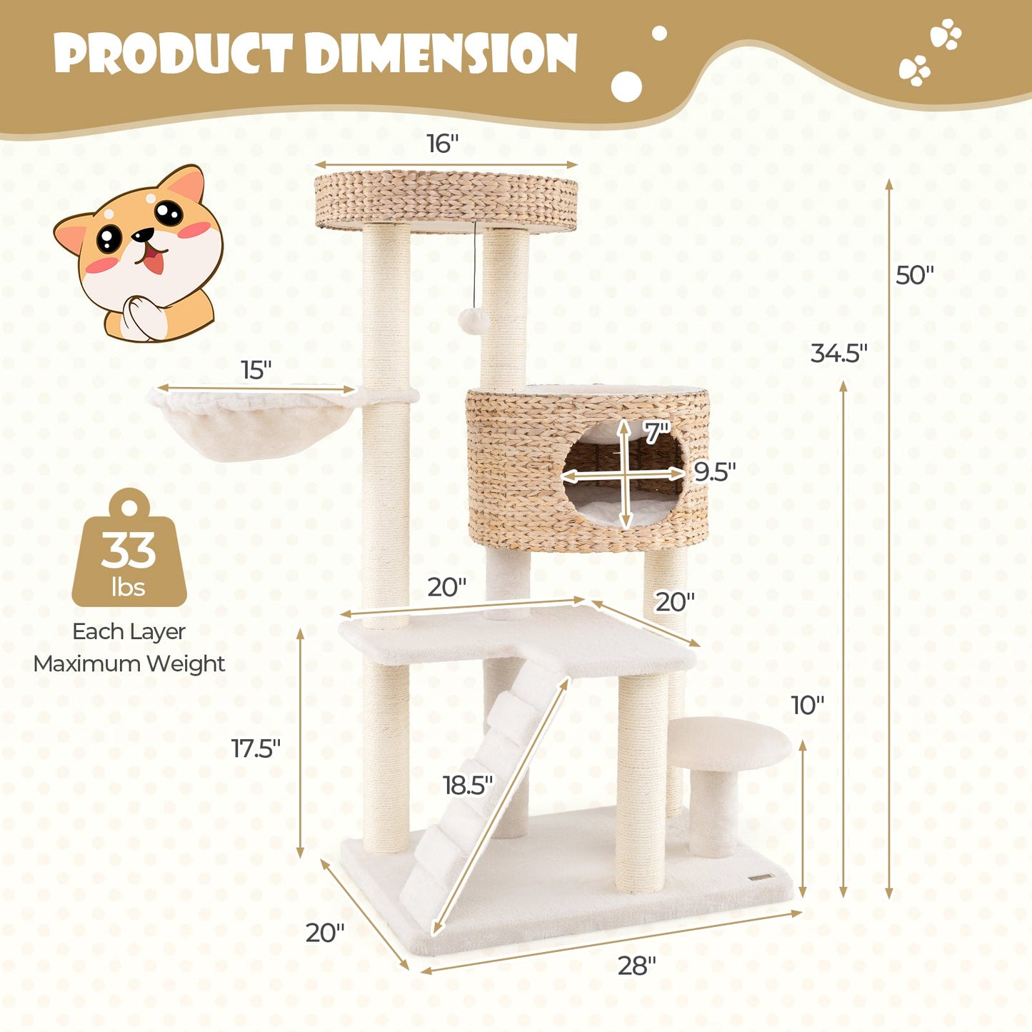 Cat Tree Modern Tower Cattail Fluff Condo Top Perch Natural - Detail Angle 5 | Majestic Pet Kingdom