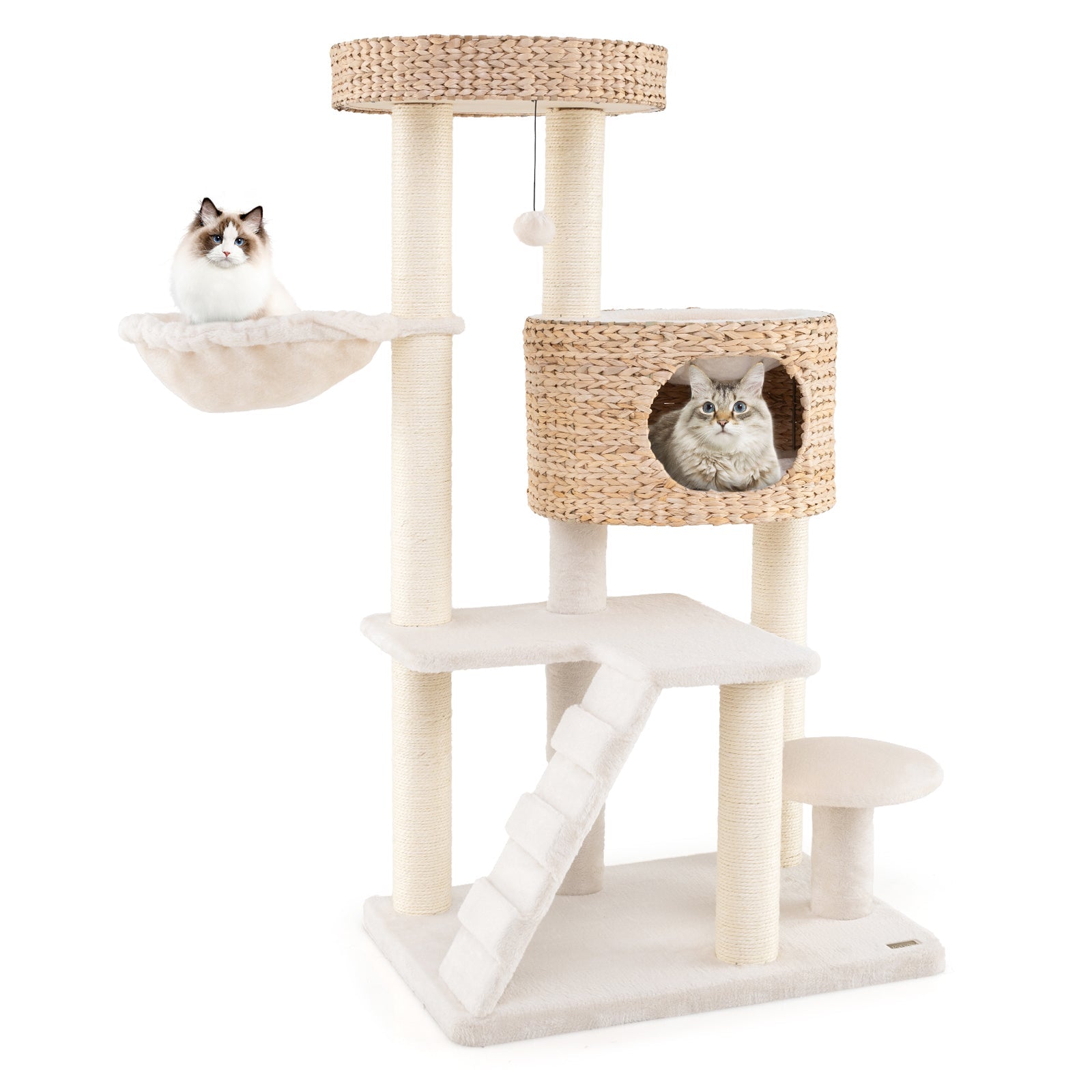 Cat Tree Modern Tower Cattail Fluff Condo Top Perch Natural - Detail Angle 4 | Majestic Pet Kingdom
