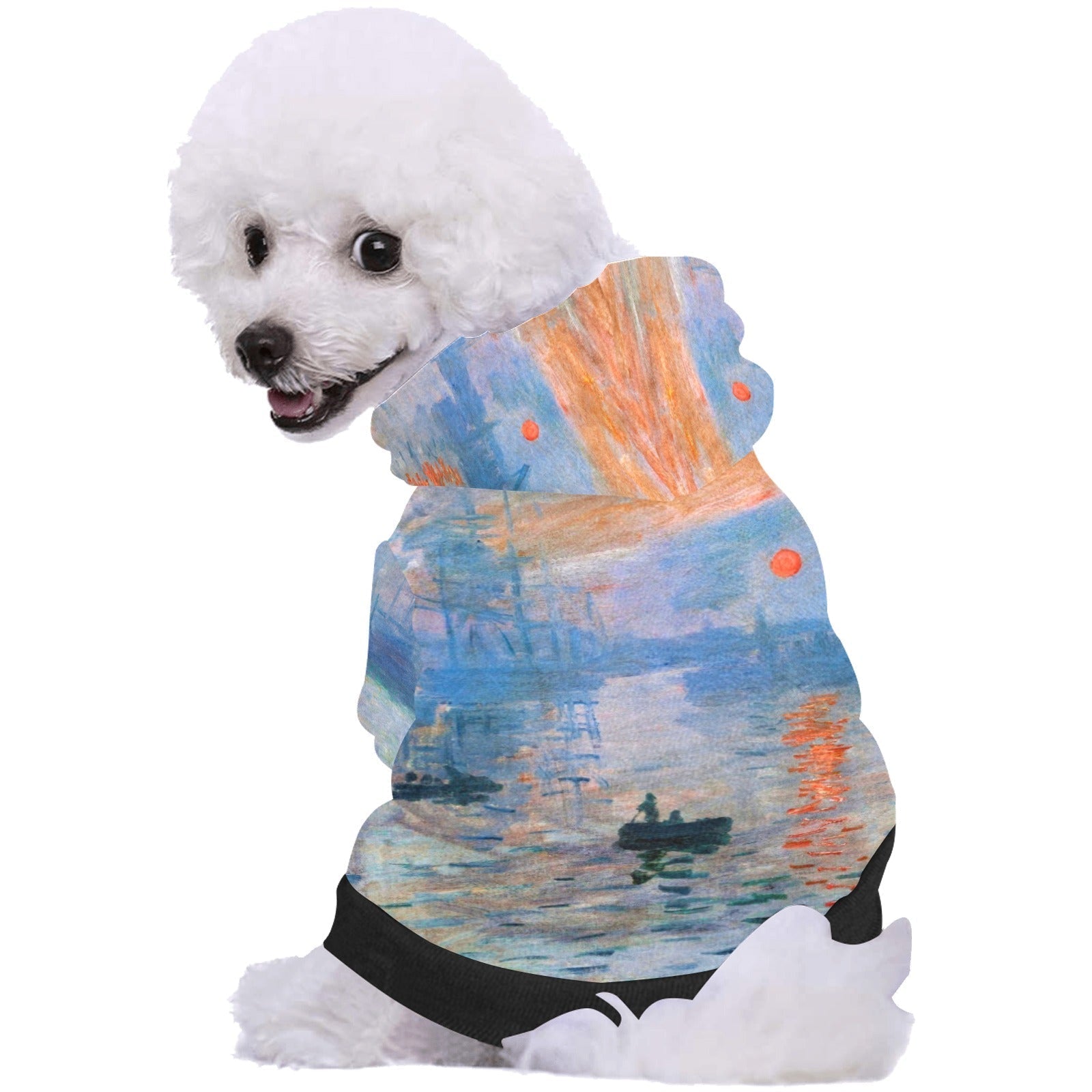 Dog Hoodie Monet Impression Sunrise Art Button Up Pet Coat - Detail Angle 2 | Majestic Pet Kingdom