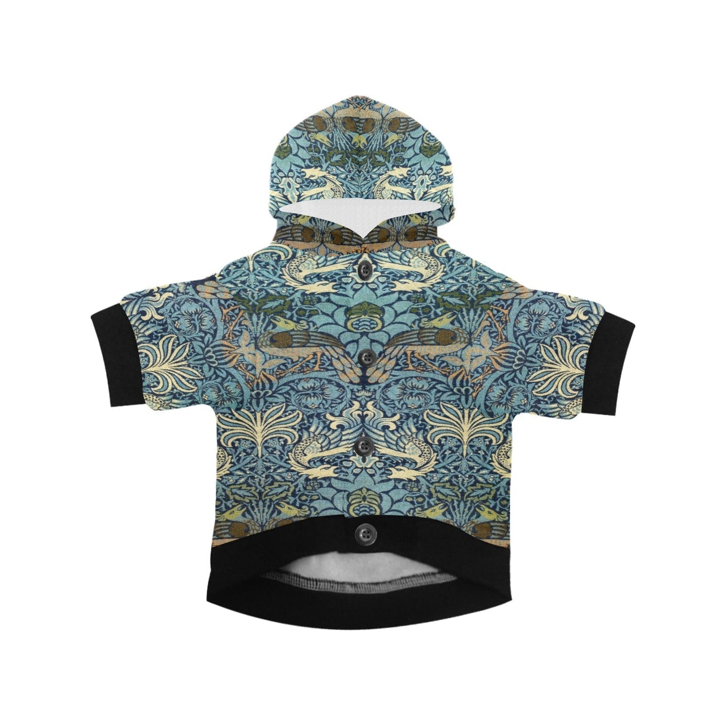 Dog Hoodie William Morris Peacock and Dragon Button Up Coat - Detail Angle 3 | Majestic Pet Kingdom