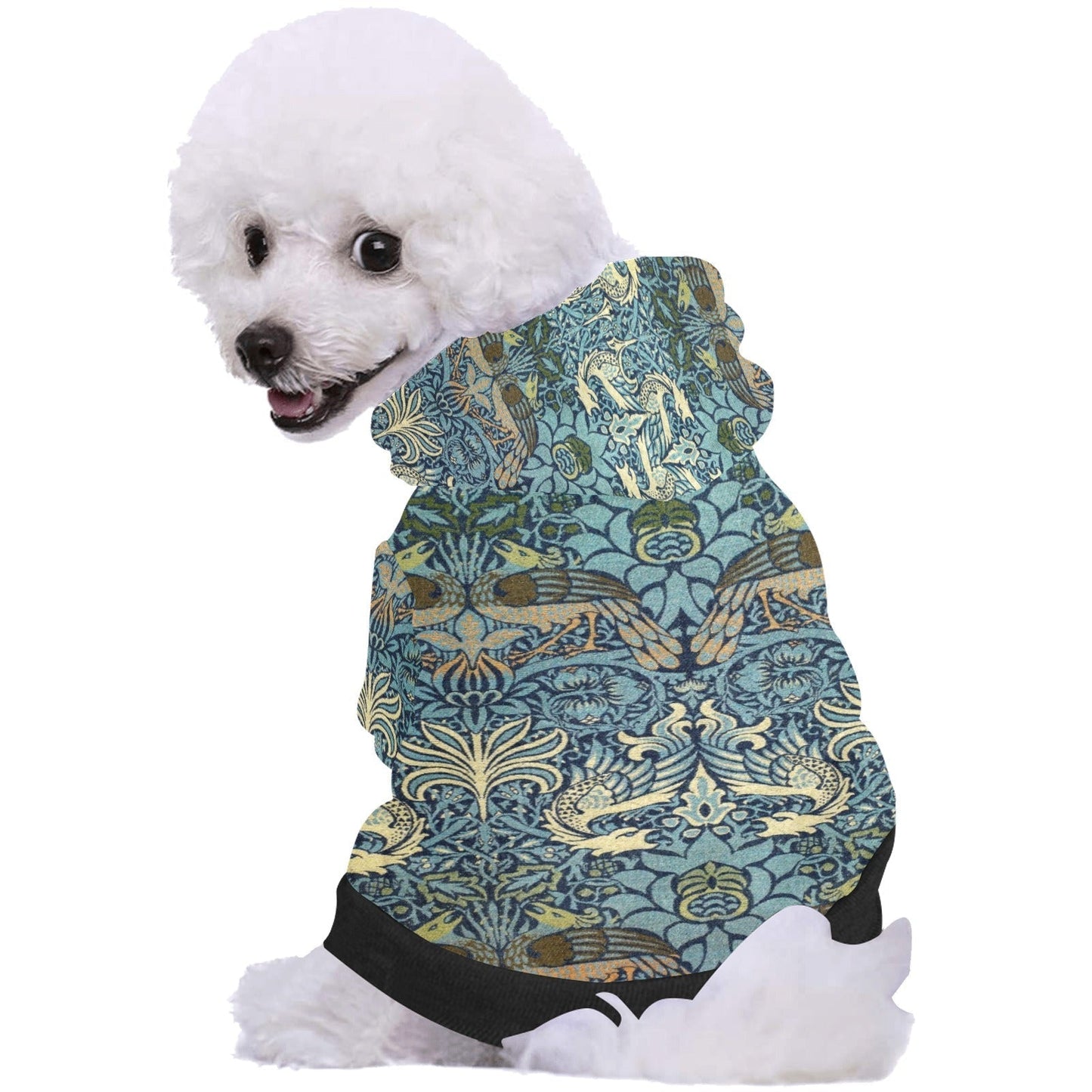Dog Hoodie William Morris Peacock and Dragon Button Up Coat - Detail Angle 2 | Majestic Pet Kingdom